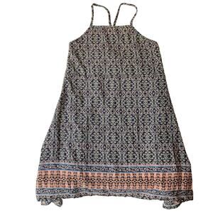 Paper Crane Women Dress L Navy Floral A-Line Sundress Sleeveless Knee Length